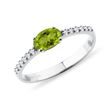 Olivine ring with diamonds in white gold