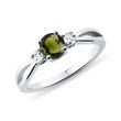 ROUND MOLDAVITE AND DIAMOND RING IN 14LK WHITE GOLD - MOLDAVITE RINGS - RINGS