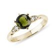 ANNEAU EN OR JAUNE AVEC MOLDAVITE ET DIAMANT - BAGUES EN MOLDAVITE - BAGUES