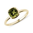 RING WITH CUSHION MOLDAVITE IN YELLOW GOLD - MOLDAVITE RINGS - RINGS