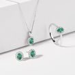 OVAL EMERALD AND DIAMOND WHITE GOLD HALO STUD EARRINGS - EMERALD EARRINGS - EARRINGS