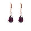 BOUCLES D'OREILLES EN OR ROSE AVEC DIAMANTS ET RHODOLITES - BOUCLES D'OREILLES AVEC GEMMES - BOUCLES D'OREILLES