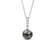 TAHITIAN PEARL WHITE GOLD NECKLACE WITH THREE DIAMONDS - PEARL PENDANTS - PEARL JEWELRY
