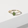 TEARDROP CUT MOLDAVITE AND DIAMOND RING IN GOLD - MOLDAVITE RINGS - RINGS