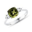 CUSHION CUT MOLDAVITE RING IN 14K WHITE GOLD - MOLDAVITE RINGS - RINGS