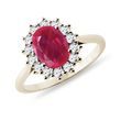 ROUND RUBY AND HALO DIAMOND GOLD RING - RUBY ENGAGEMENT RINGS - ENGAGEMENT RINGS