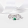 Emerald and diamond ring in 14k white gold