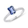 LUXURIÖSER DIAMANTVERLOBUNGSRING MIT CEYLON-SAPHIR IN WEISSGOLD - SAPHIRVERLOBUNGSRINGE - VERLOBUNGSRINGE
