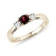Red Garnet Ring with Diamonds in Yellow Gold