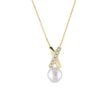 Pearl and diamond necklace in 14kt yellow gold