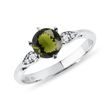 14K WHITE GOLD MOLDAVITE AND DIAMOND RING - MOLDAVITE RINGS - RINGS