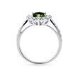 ROUND MOLDAVITE AND HALO DIAMOND WHITE GOLD RING - MOLDAVITE RINGS - RINGS