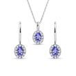TANZANITE AND DIAMOND HALO JEWELRY SET IN WHITE GOLD - GEMSTONE SETS - FINE JEWELRY