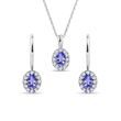 TANZANITE AND DIAMOND HALO JEWELRY SET IN WHITE GOLD - JEWELRY SETS - FINE JEWELRY