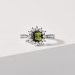 ROUND MOLDAVITE AND HALO DIAMOND WHITE GOLD RING - MOLDAVITE RINGS - RINGS