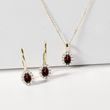 HALO JEWELRY SET WITH GARNETS AND DIAMONDS IN YELLOW GOLD - JEWELRY SETS - FINE JEWELRY