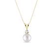 Freshwater pearl and diamond pendant in yellow gold