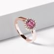 Prsten halo z růžového zlata s turmalínem a diamanty