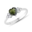 HEART MOLDAVITE RING IN 14K WHITE GOLD - MOLDAVITE RINGS - RINGS