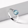 WHITE GOLD RING HALO WITH TOPAZ AND DIAMONDS - TOPAZ RINGS - RINGS