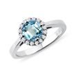 White Gold Ring Halo with Topaz and Diamonds