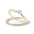JEU D'ANNEAUX DE MARIAGE EN OR JAUNE AVEC DIAMANTS - BAGUE DE FIANÇAILLES ET ALLIANCE ASSORTIES - BAGUES DE FIANÇAILLES