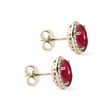 OVAL RUBY AND DIAMOND HALO EARRINGS IN YELLOW GOLD - RUBY EARRINGS - EARRINGS