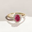 LUXE RUBY AND DIAMOND HALO RING ​​IN YELLOW GOLD - RUBY ENGAGEMENT RINGS - ENGAGEMENT RINGS