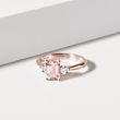 Bague en or rose avec morganite et diamant taille émeraude