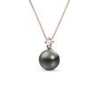 TAHITIAN PEARL AND DIAMOND ROSE GOLD NECKLACE - PEARL PENDANTS - PEARL JEWELRY