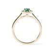 EMERALD AND DIAMOND GOLD HALO RING - EMERALD RINGS - RINGS