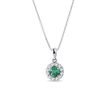 EMERALD AND DIAMOND HALO PENDANT IN 14K WHITE GOLD - EMERALD NECKLACES - NECKLACES