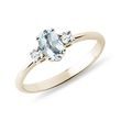 GOLD RING WITH AQUAMARINE AND TWO DIAMONDS - AQUAMARINE RINGS - RINGS