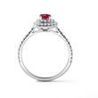 WEISSGOLDENER HALO-RING MIT RUBIN UND DIAMANT - RUBIN-VERLOBUNGSRINGE - VERLOBUNGSRINGE