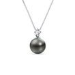 TAHITIAN PEARL AND DIAMOND WHITE GOLD NECKLACE - PEARL PENDANTS - PEARL JEWELRY