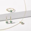 EMERALD AND DIAMOND FLOWER GOLD RING - EMERALD RINGS - RINGS