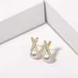YELLOW GOLD EARRINGS WITH PEARLS AND TWELVE DIAMONDS - PEARL EARRINGS - 