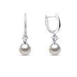 WHITE GOLD EARRINGS WITH AKOYA PEARL AND DIAMONDS - PEARL EARRINGS - PEARL JEWELRY
