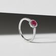 HALO-RING MIT RUBIN UND DIAMANT IN WEISSGOLD - RUBIN-VERLOBUNGSRINGE - VERLOBUNGSRINGE