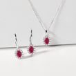 HALO JEWELLERY SET WITH RUBIES AND DIAMONDS IN WHITE GOLD - JEWELLERY SETS - FINE JEWELLERY