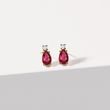RUBY AND DIAMOND YELLOW GOLD PEAR EARRINGS - RUBY EARRINGS - EARRINGS