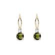 BOUCLES D'OREILLES EN OR AVEC MOLDAVITE RONDE ET DIAMANTS - BOUCLES D'OREILLES EN MOLDAVITE - BOUCLES D'OREILLES