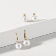 PEARL AND BEZEL CUT DIAMOND EARRINGS IN GOLD - PEARL EARRINGS - PEARL JEWELRY
