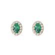 OVAL EMERALD AND DIAMOND GOLD HALO STUD EARRINGS - EMERALD EARRINGS - EARRINGS