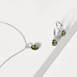 BOUCLES D'OREILLES ET COLLIER EN OR BLANC ET MOLDAVITES - ENSEMBLES DE BIJOUX EN GEMMES - BIJOUX