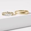 GOLD WEDDING RING SET WITH CHEVRON AND SATIN FINISH - YELLOW GOLD WEDDING SETS - WEDDING RINGS