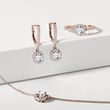 BOUCLES D'OREILLES HALO PENDANTES EN OR ROSE AVEC DIAMANTS - BOUCLES D'OREILLES EN DIAMANT - BOUCLES D'OREILLES