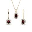 HALO JEWELLERY SET WITH GARNETS AND DIAMONDS IN YELLOW GOLD - JEWELLERY SETS - FINE JEWELLERY