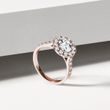 Diamantový prsten halo z růžového 14k zlata