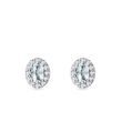 PUCES D'OREILLES AURÉOLE EN OR BLANC AVEC AIGUE-MARINE OVALE ET DIAMANTS - BOUCLES D'OREILLES EN AIGUE-MARINE - BOUCLES D'OREILLES
